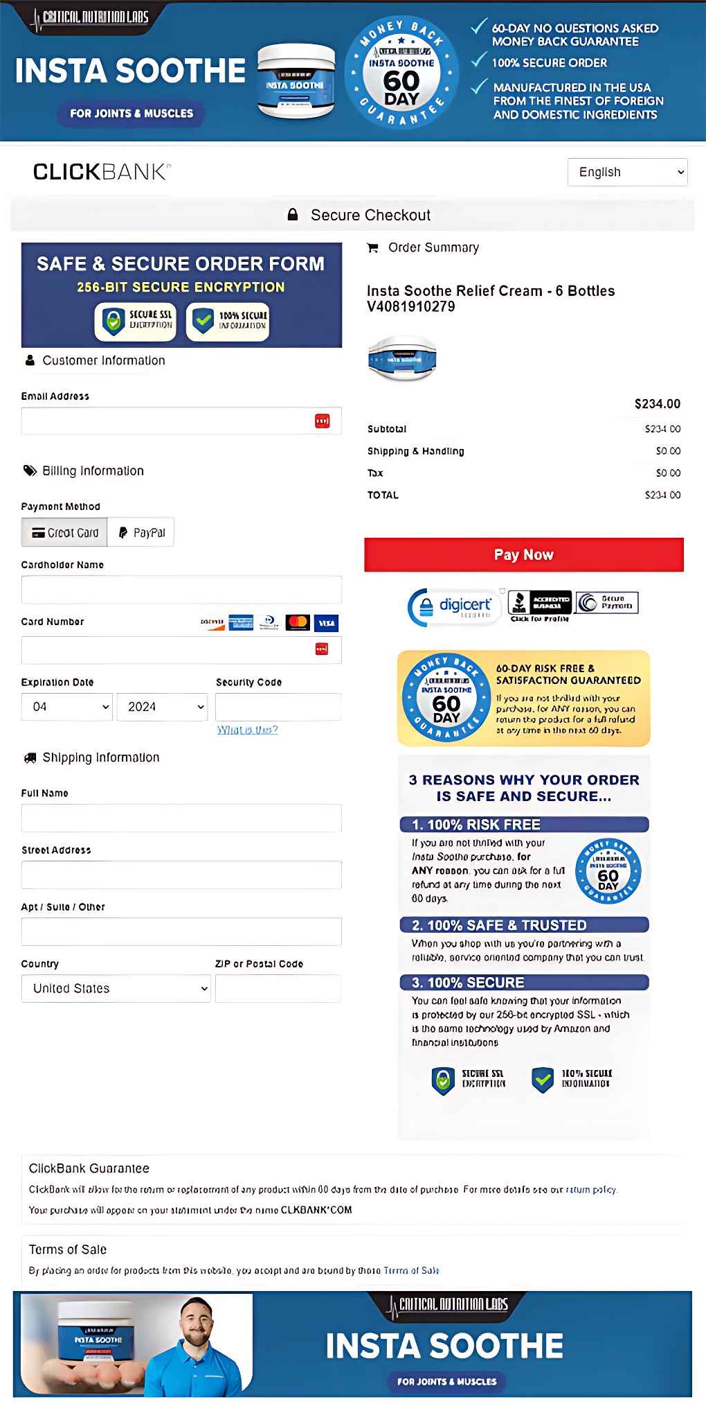 Insta Soothe Secure Checkout Page